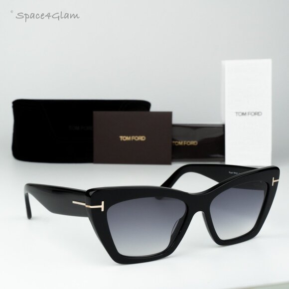 Tom Ford Women Sunglasses Black Grad Smoke Cat Eye FT0871/S WYATT 01B BRAND NEW